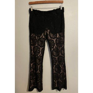 A.L.C. Pants Womens 4 Black Lace Overlay Flare Leg Floral Silk Lined Whimsigoth